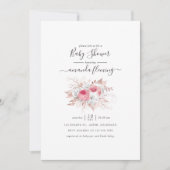 Invitation Baby shower Floral rose et Rose or (Devant)