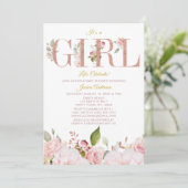 Invitation Baby shower floral rose et Rose or (Debout devant)