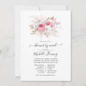 Invitation Baby shower Floral rose et Rose or par courrier (Devant)