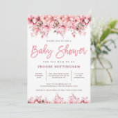 Invitation Baby shower floral rose fille (Debout devant)