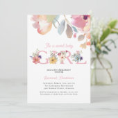 Invitation Baby shower floral rose fille (Debout devant)