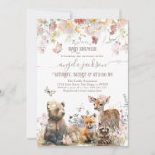 Invitation Baby shower Floral rose Fille Woodland (Devant)