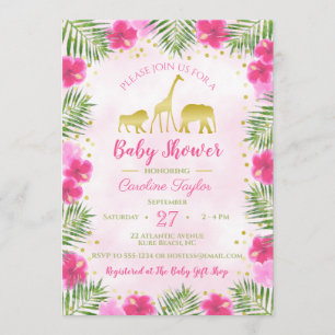 Invitation Baby shower floral rose Gold Safari Animaux