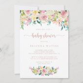 Invitation Baby shower Floral rose Gold Spring (Devant)
