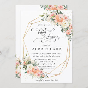 Invitation Baby shower floral rose ivoire Chic Peach Géométri