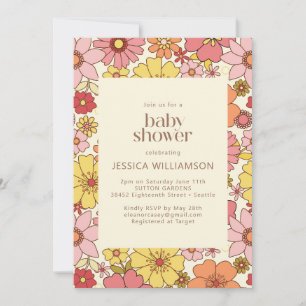 Invitation Baby Shower Floral Rose Jaune Bohème Rétro Vintage