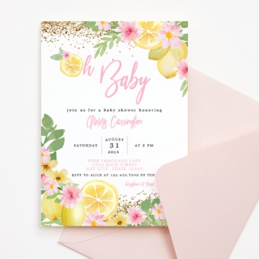 Invitation Baby shower floral rose limonade