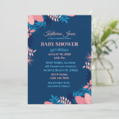 Invitation Baby shower floral rose marine (Debout devant)