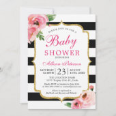 Invitation Baby shower Floral Rose noir (Devant)