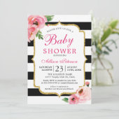 Invitation Baby shower Floral Rose noir (Debout devant)