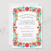 Invitation Baby shower Floral rose orange mexicain Fiesta (Devant)
