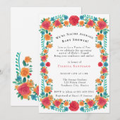 Invitation Baby shower Floral rose orange mexicain Fiesta (Devant / Derrière)