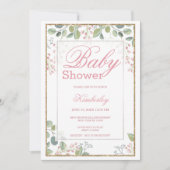 Invitation Baby shower floral rose pâle (Devant)