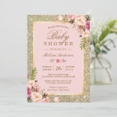 Invitation Baby shower floral rose pâle (Debout devant)