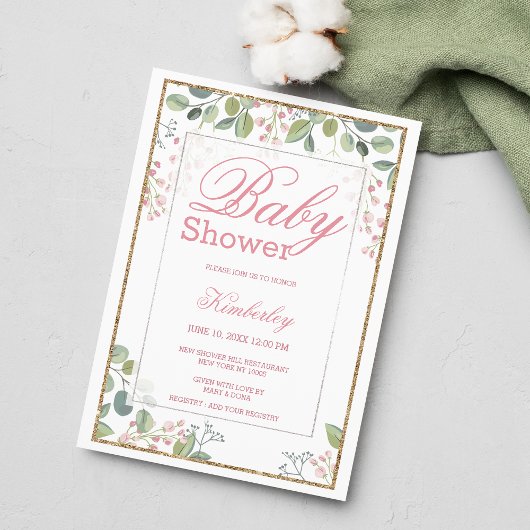 Invitation Baby shower floral rose pâle