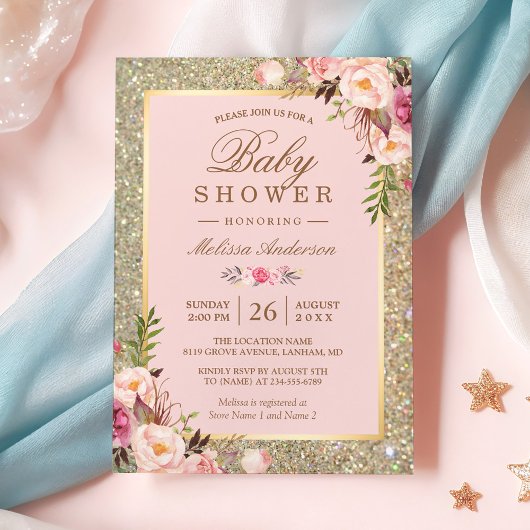 Invitation Baby shower floral rose pâle