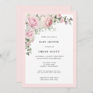 Invitation Baby shower floral rose pâle
