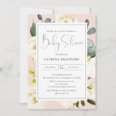 Invitation Baby shower Floral rose pâle (Devant)