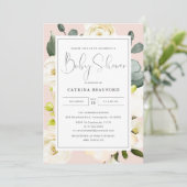 Invitation Baby shower Floral rose pâle (Debout devant)