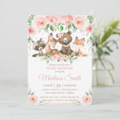 Invitation Baby shower Floral rose pâle (Debout devant)