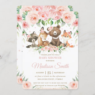 Invitation Baby shower Floral rose pâle