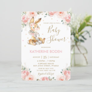 Invitation Baby shower floral rose pâle du lapin de Lapin