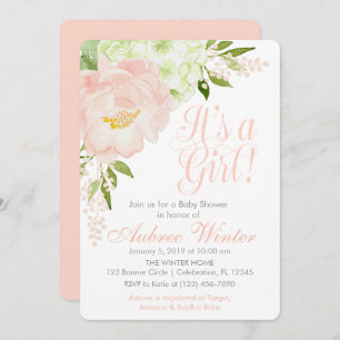 Invitation Baby shower floral rose pâle et printemps de la me