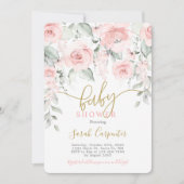 Invitation Baby shower floral rose pâle fille (Devant)
