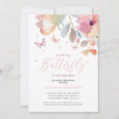 Invitation Baby shower floral rose papillon Whimsical (Devant)