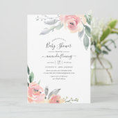 Invitation Baby shower floral rose pastel (Debout devant)