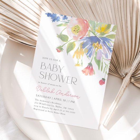 Invitation Baby shower Floral rose pourpre