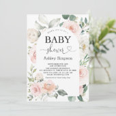 Invitation Baby shower floral rose poussiéreux (Debout devant)