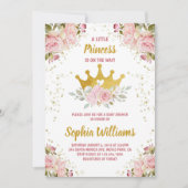 Invitation Baby shower floral rose princesse Gold Crown (Devant)