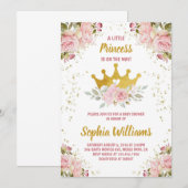 Invitation Baby shower floral rose princesse Gold Crown (Devant / Derrière)