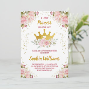 Invitation Baby shower floral rose princesse Gold Crown