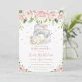 Invitation Baby shower Floral rose rose clair de l'éléphant d (Debout devant)