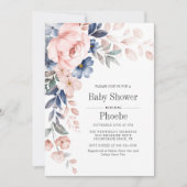 Invitation Baby shower floral rose rose fleuri (Devant)