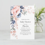 Invitation Baby shower floral rose rose fleuri (Debout devant)