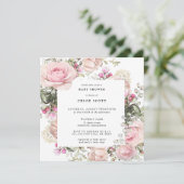 Invitation Baby shower floral rose rose rousse (Debout devant)