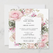 Invitation Baby shower floral rose rose rousse (Devant)