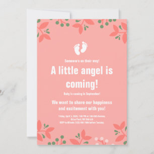 Invitation Baby shower floral rose septembre fille pieds