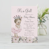 Invitation Baby shower Floral Rose Silver Princess (Debout devant)