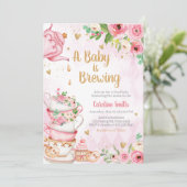 Invitation Baby shower Floral Rose Tea Party (Debout devant)