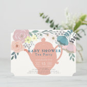 Invitation Baby shower Floral Rose Tea Party (Debout devant)