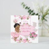 Invitation Baby shower Floral Rose Tea Party Pink Ethnic (Debout devant)