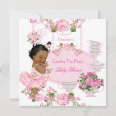 Invitation Baby shower Floral Rose Tea Party Pink Ethnic (Devant)