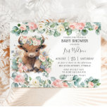 Invitation Baby shower Floral Rose Vache Highland<br><div class="desc">Personnalisez cette invitation de baby shower chic avec vos détails de baby shower facilement et rapidement, appuyez simplement sur le bouton Modifier à l'aide des outils de conception pour réorganiser et formater le style et le placement du texte. Cette invitation présente une adorable petite vache moelleuse des hautes terres parmi...</div>