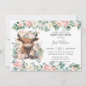 Invitation Baby shower Floral Rose Vache Highland (Devant)