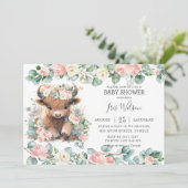 Invitation Baby shower Floral Rose Vache Highland (Debout devant)