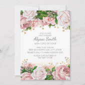 Invitation Baby shower floral rose vif (Devant)